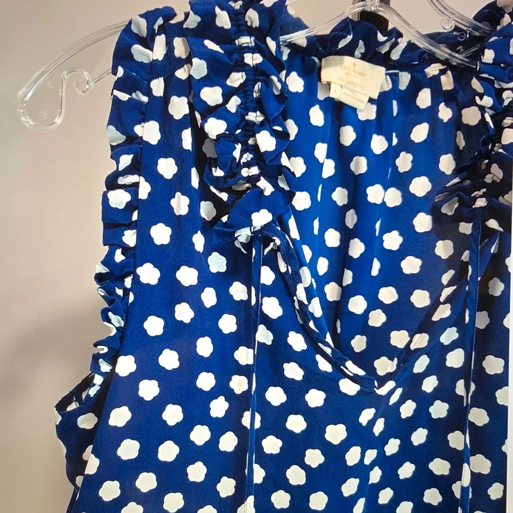 kate spade Navy and White Polka Dot Ruffle Tie-Front Camisole